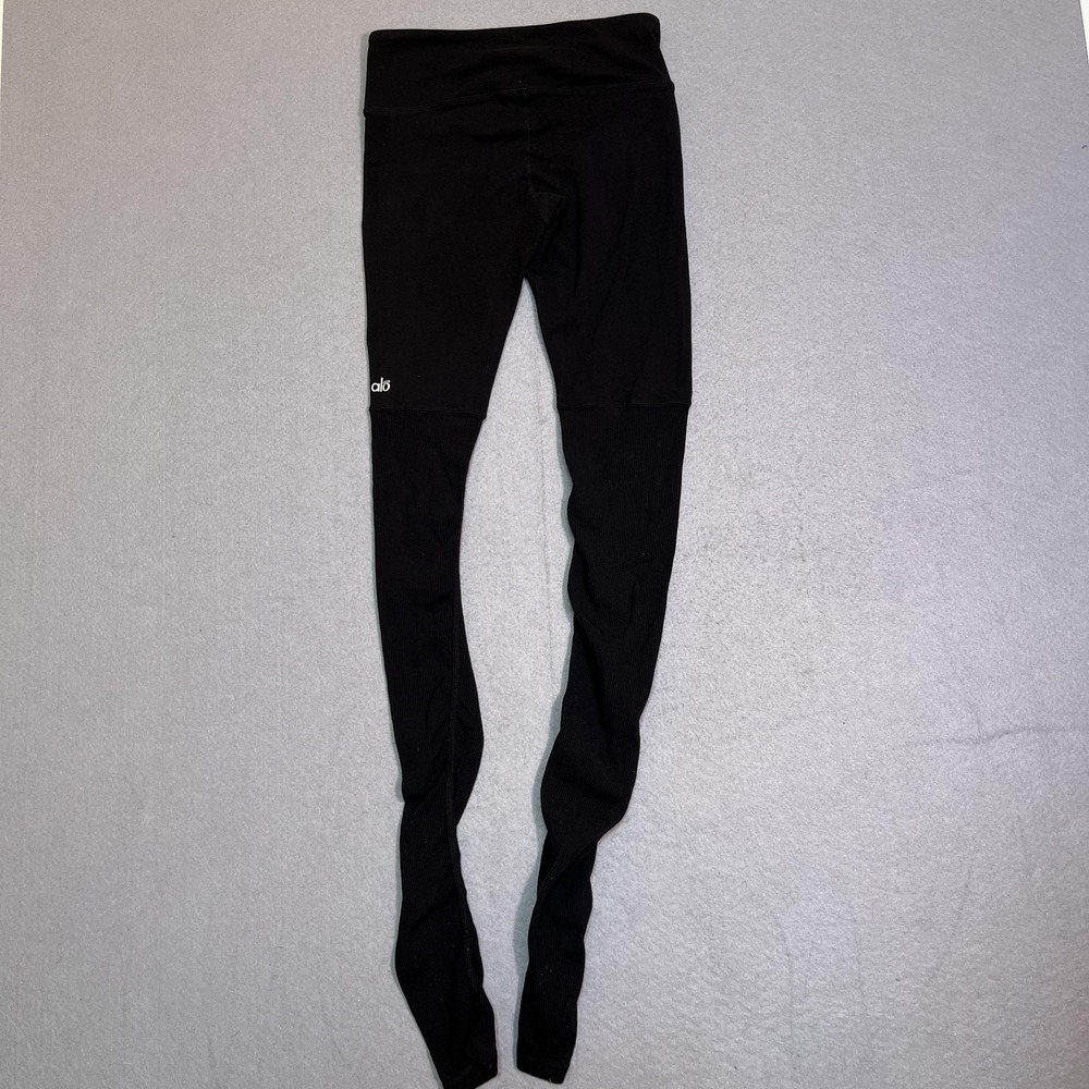 Alo Yoga Leggings Womens S Black High Rise Ankle Ribbed Yoga Gym Athletic